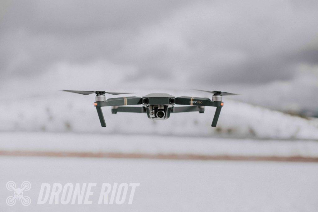 Mavic Pro Platinum From Front Drone flying in winter